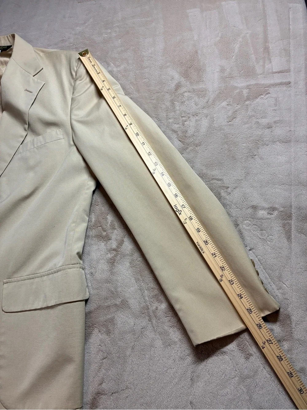 Vintage LL Bean Mens Sport Coat Blazer 48L Khaki Combed Cotton Made In USA Flaws